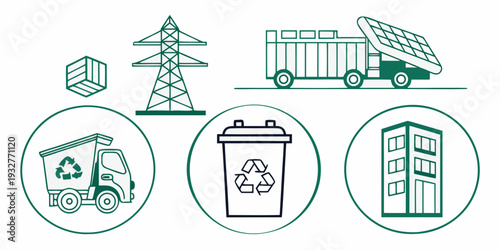 Illustration of various waste management and recycling practices
