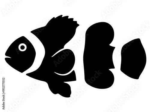 Black Silhouette Icon of Tropical Clownfish for Coral Reef and Marine Life
