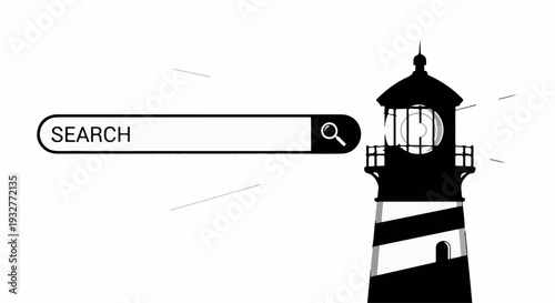Lighthouse guides search bar, representing navigation and discovery in information
