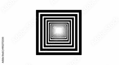 Abstract optical illusion of receding black and white squares creating a sense of depth and infinity.