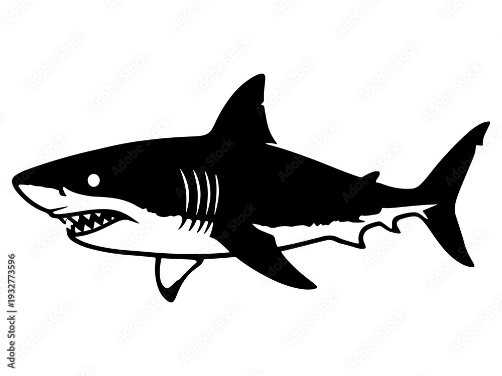 Fototapeta premium Black Silhouette Icon of Great White Shark Apex Predator for Marine Life