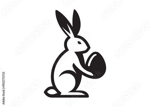 easter bunny egg logo silhouette vector, easter eggs silhouette vector illustration, easter bunny silhouette  egg logo, animals easter bunny with egg logo silhouette design on white background
