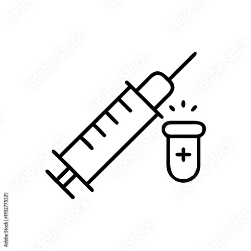 Vaccination syringe and test tube with medical cross symbol  
