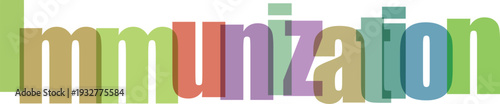 Immunization text in colorful overlapping letters on white background