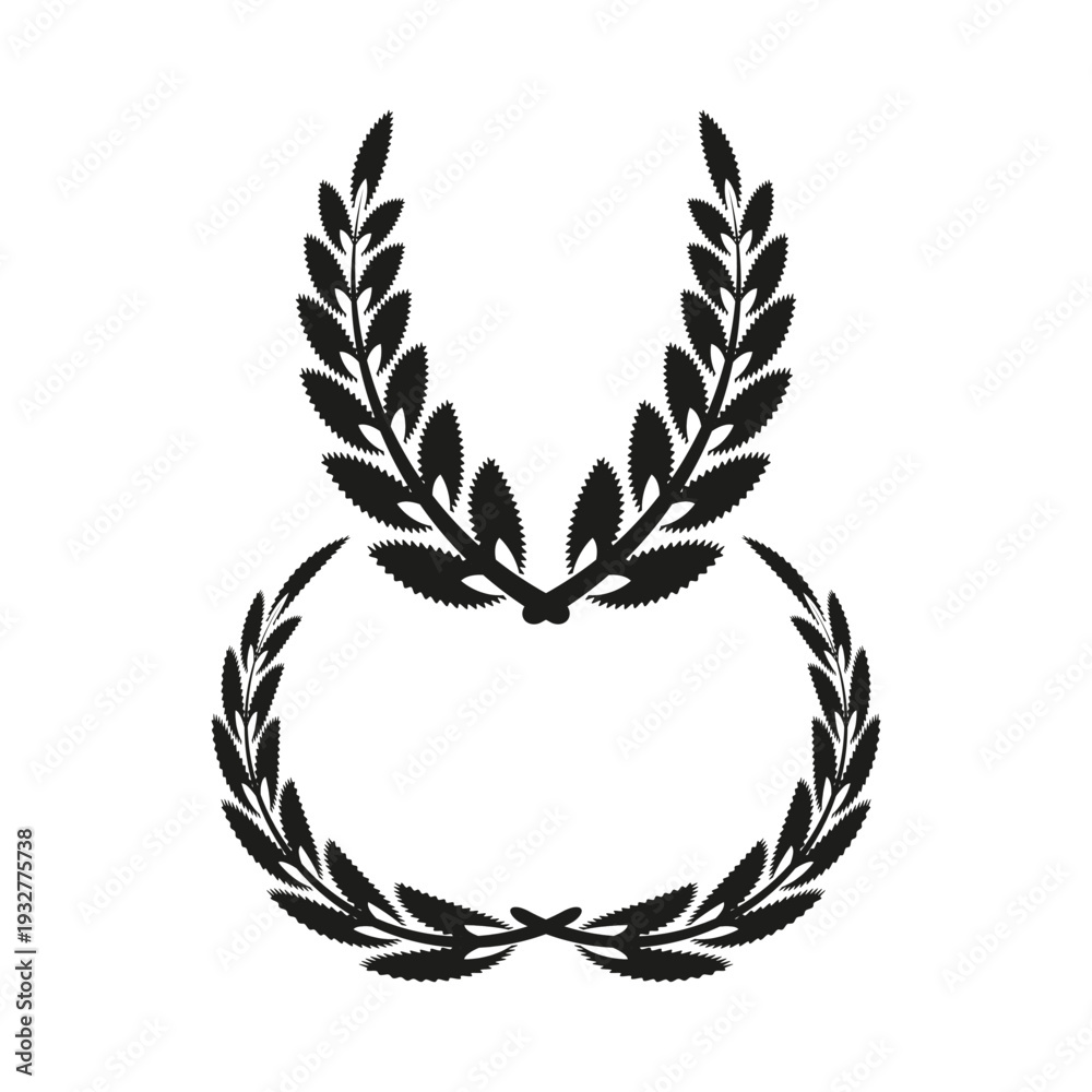 Obraz premium Wheat wreath icon. Cereal branch frame. Agriculture award Vector. Black harvest symbol.