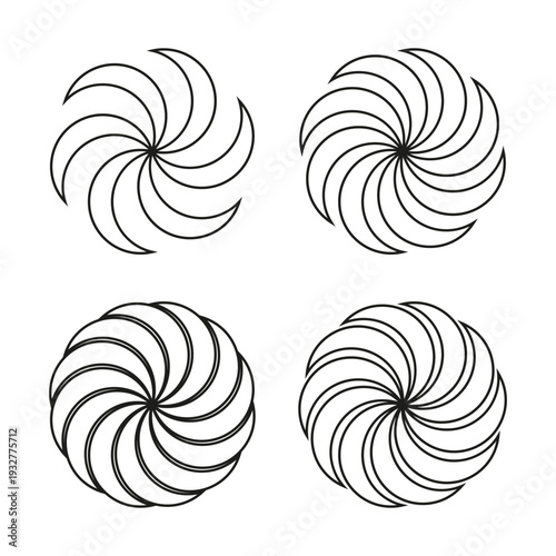 Swirl wind icons. Abstract spiral Vector. Nature storm symbol. Dynamic rotation set.