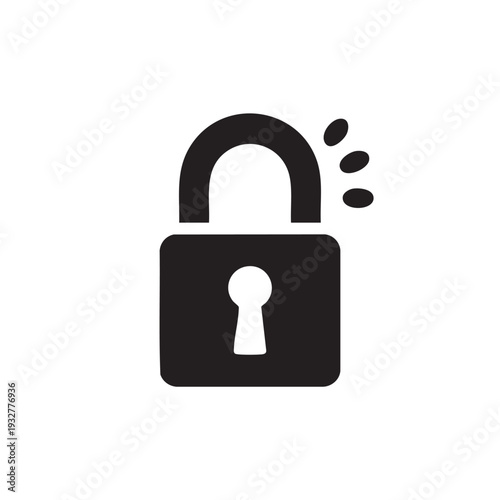 A simple black padlock icon with an open shackle and three oval shapes indicating unlocking or opening