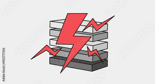A stack of books with a red lightning bolt striking through it