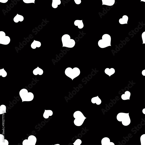 Seamless white hearts pattern on black background, vector eps 10