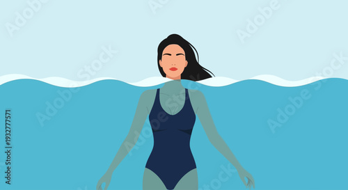 A woman in a swimsuit standing in the ocean water