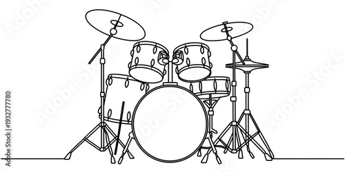 Drum set musical instrument line art illustration minimal