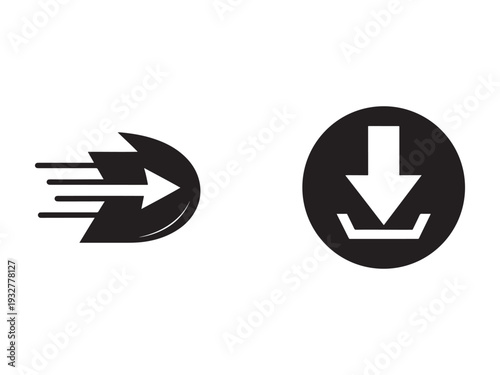 Black and white icons of fast forward and download buttons  simple symbols for media controls and file transfer