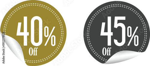 Discount stickers with 40 percent and 45 percent off