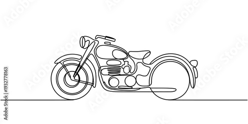 Classic motorcycle line art illustration isolated on white background