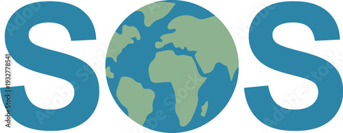 SOS message with Earth globe replacing the 'O', symbolizing environmental crisis