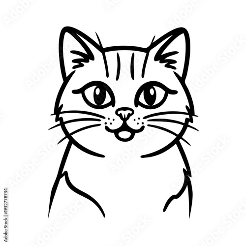 Dibujo sencillo con líneas de la cabeza de un gato simpático 