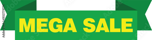 A green and yellow mega sale banner on a white background