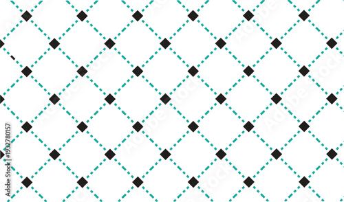 Teal diagonal dotted line pattern with black diamond shape accents on transparent grid background repeating seamless geometric layout for abstract texture design needs