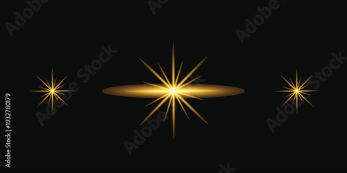 A radiant display of three shining stars on a dark background Vector