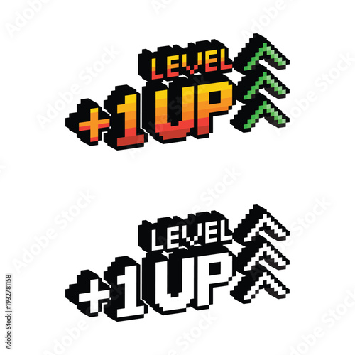 isometric pixel art level up arrow 8 bit vector icon for computer game, logo