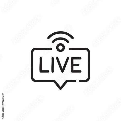 A live streaming icon illustration representing real-time online broadcast with speech bubble and signal waves symbols
