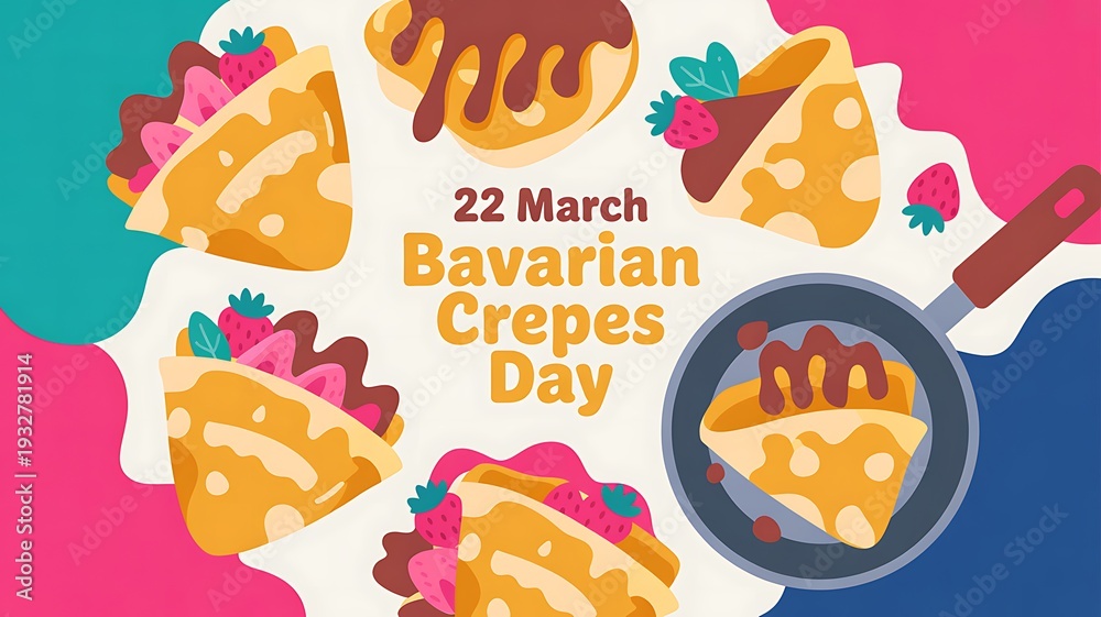 Fototapeta premium Bavarian Crepes Day graphic with various crepes and strawberries