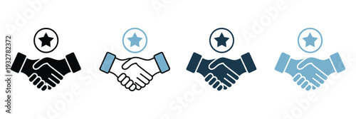 Handshake icon set featuring business and friendly handshake symbols, representing partnership agreements