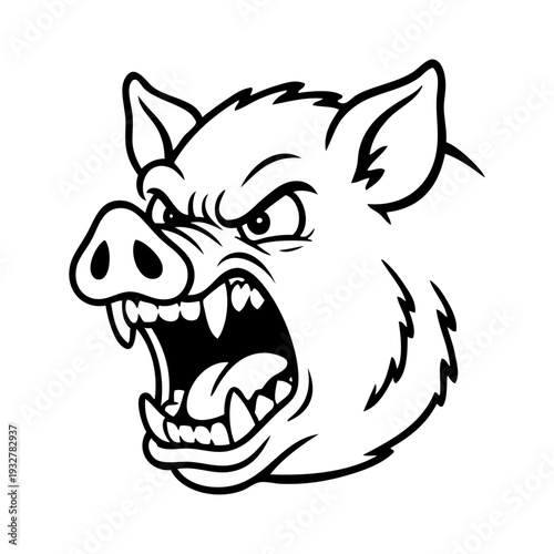 Dibujo sencillo con líneas de la cabeza de un jabalí enojado