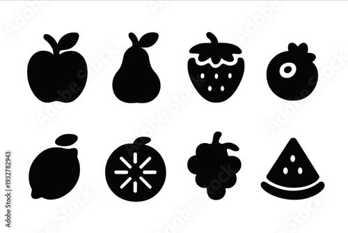 Whimsical Fruit Icons. Whimsical fruit icons. Filled icon set of Whimsical fruit icons: apple, pear,