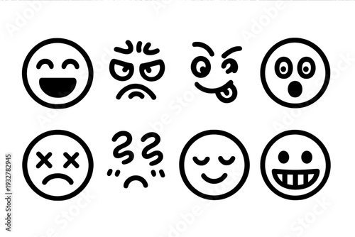 Expressive Doodle Faces. Expressive Doodle Faces. Filled icon set of Expressive Doodle Faces: joyful face,