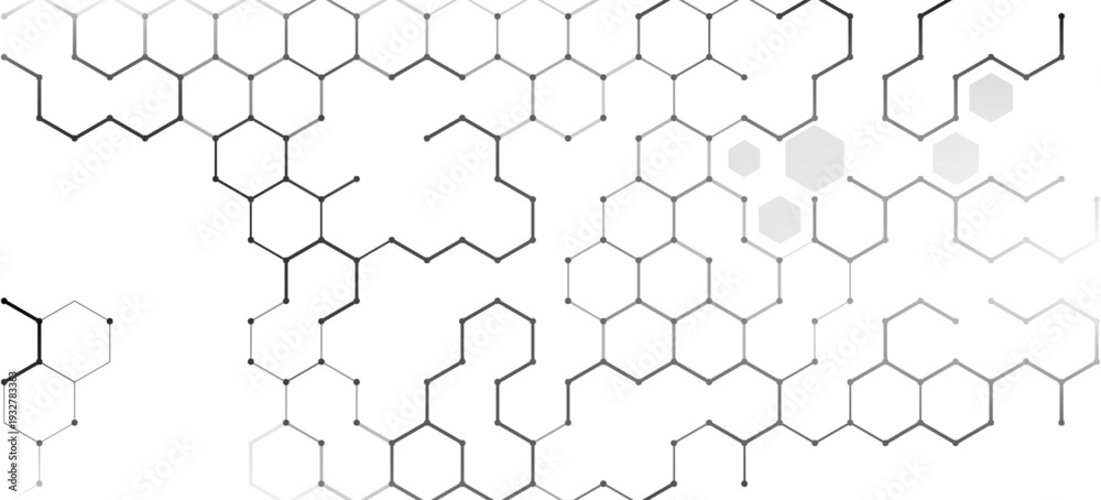 Fototapeta premium Abstract Minimalist Hexagonal Network Background with Gray Linear Geometric Shapes