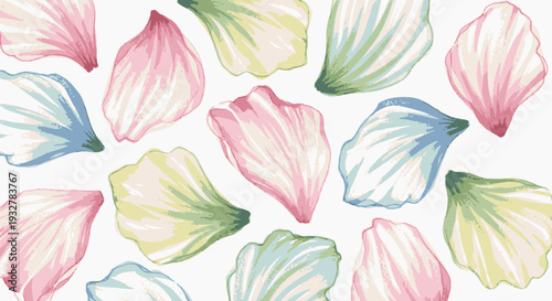 Colorful floral petals fall gently in a serene natural setting outdoors.