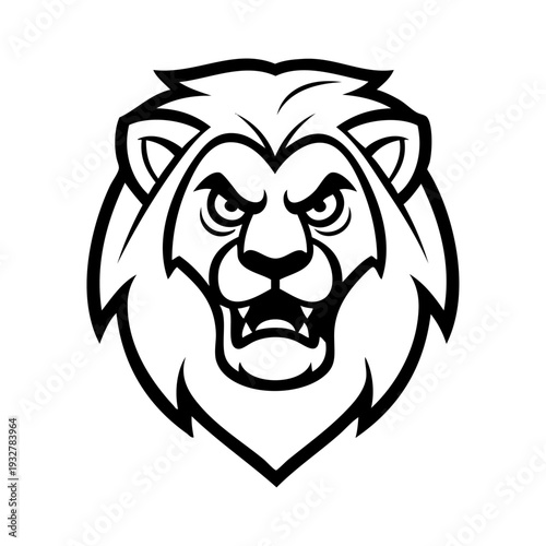 Dibujo sencillo con líneas de la cabeza de un león macho enojado