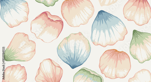 Multicolored watercolor leaves pattern, diverse hues, and soft gradients, surrounding central blue leaf, abstract nature illustration