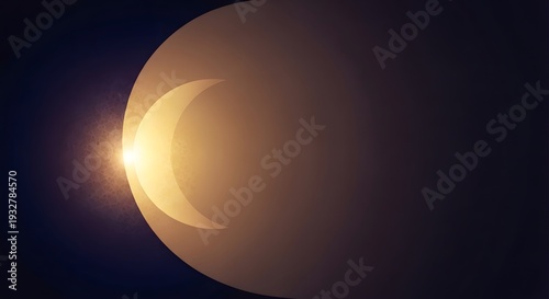 Abstract illustration of crescent moon with glowing light on dark background, symbolizing islamic holy month and celestial event
