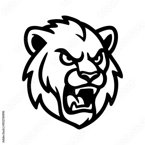 Dibujo sencillo con líneas de la cabeza de un león macho enojado