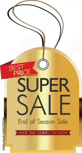 Golden super sale tag with best price and huge discounts