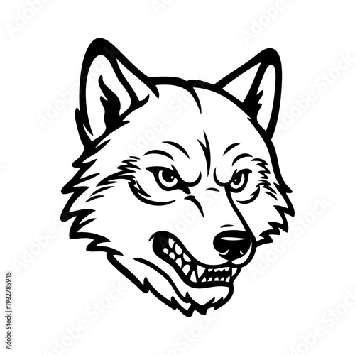 Dibujo sencillo con líneas de la cara de un lobo enojado