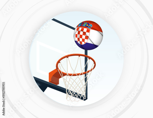 Croatia Flag Themed Basketball in Motion, Scoring Moment in Basketball Game.