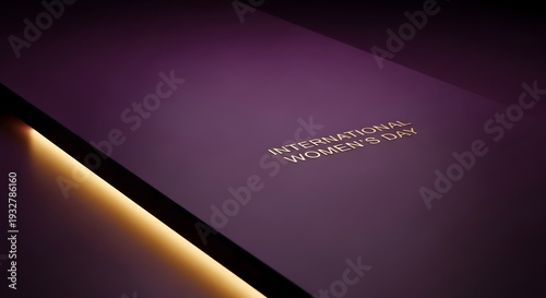 International womens day elegant gold text on purple luxury background with dramatic lighting and professional shadow effect representing celebration of female empowerment and global appreciation