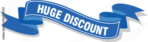 A blue ribbon with a huge discount text on it