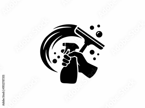 Window cleaning service with spray bottle and squeegee silhouette icon