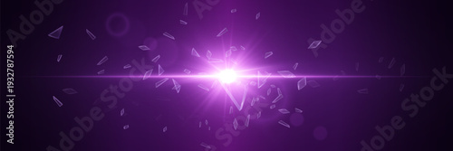 Purple horizontal light burst with glass shards and glowing flare on dark background