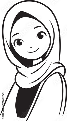 Wallpaper Mural Smiling Muslim girl in hijab black and white vector illustration Torontodigital.ca