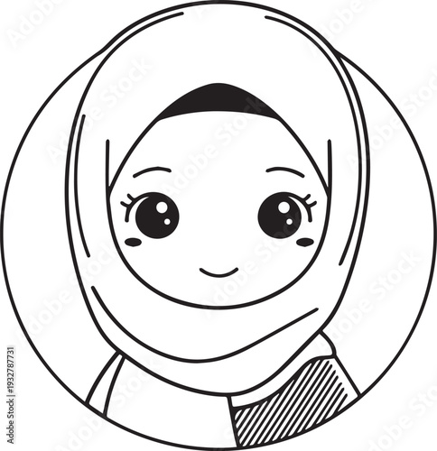 Wallpaper Mural Smiling Muslim girl in hijab black and white vector illustration Torontodigital.ca