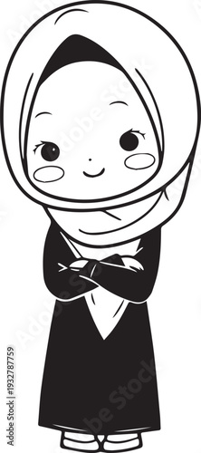 Wallpaper Mural Smiling Muslim girl in hijab black and white vector illustration Torontodigital.ca