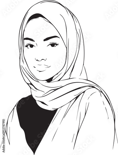 Wallpaper Mural Smiling Muslim girl in hijab black and white vector illustration Torontodigital.ca