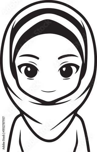 Wallpaper Mural Smiling Muslim girl in hijab black and white vector illustration Torontodigital.ca