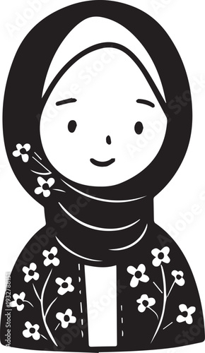 Wallpaper Mural Smiling Muslim girl in hijab black and white vector illustration Torontodigital.ca