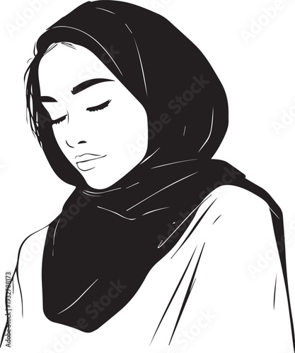 Wallpaper Mural Smiling Muslim girl in hijab black and white vector illustration Torontodigital.ca
